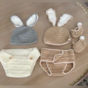SODORABLE DIAPER COVERS, BUNNY HATS & BOOTIES. SIZE 0-6 MONTHS. GREAT FOR PICS.